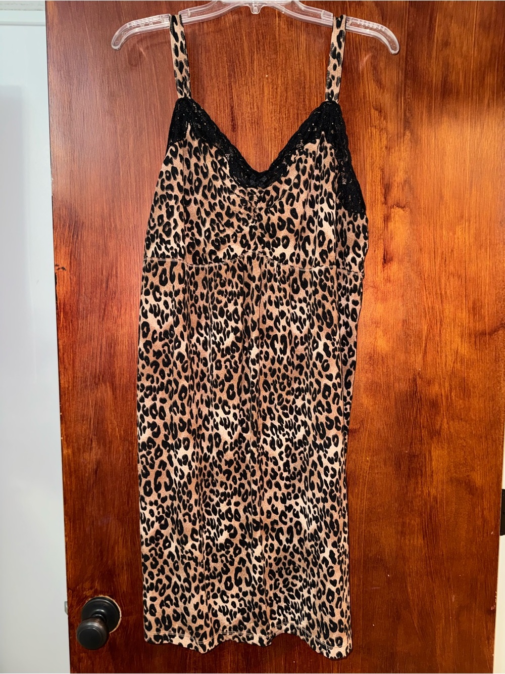 Soma XL Nightgown Leopard Print Lace-Trim - Black & Tan